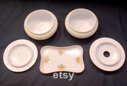 Antique Vienna Austria Vanity Set, Hand Painted Floral Hair Receiver, Trinket Dish, Signed Cloutier