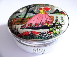 Antique Vintage Art Deco 1930s Gwenda Faux Butterly wing Foil Crinoline Lady Milk Glass Powder Bowl Powder Jar