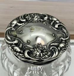 Antique Wallace Sterling Silver Repousse and Cut Glass Powder Box No Monogram