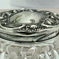 Antique Wallace Sterling Silver Repousse and Cut Glass Powder Box No Monogram