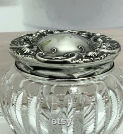 Antique Wallace Sterling Silver Repousse and Cut Glass Powder Box No Monogram