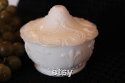Antique White Milk Glass Powder or Cosmetic Jar with Lid Art Nouveau Design