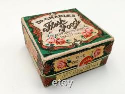 Antique advertised cardboard box, Dr. Charles Flesh Food, original label with roses, boudoir collectible antique American cardboard box