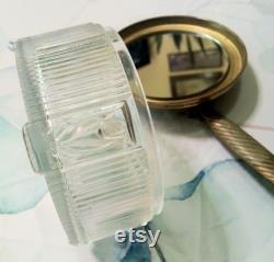 Antique art deco vanity powder jar with brass handled mirror lid