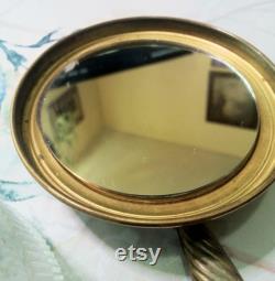 Antique art deco vanity powder jar with brass handled mirror lid