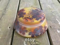 Antique c1900-1910 Peynaud Art Nouveau Glass Leaf Powder Jar Dresser Jar Powder Box Made in France Retro Vanity