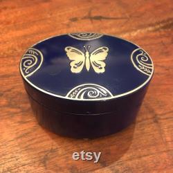Antique c. 1928 Art Deco Lucretia Vanderbilt Cobalt Blue and Silver Metal Butterfly Footed Face Powder Box New York Vintage 30's Cosmetics