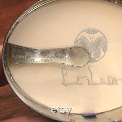 Antique c. 1928 Art Deco Lucretia Vanderbilt Cobalt Blue and Silver Metal Butterfly Footed Face Powder Box New York Vintage 30's Cosmetics