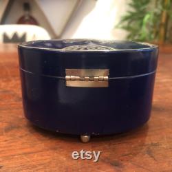 Antique c. 1928 Art Deco Lucretia Vanderbilt Cobalt Blue and Silver Metal Butterfly Footed Face Powder Box New York Vintage 30's Cosmetics