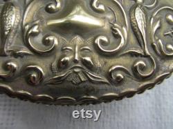 Antique cut crystal and brass toiletries bottle with Green Man, birds etc repousse top. c1905. Dressing table decor Ref AV