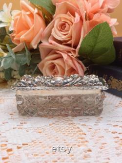 Antique cut-glass and solid sterling silver vanity trinket box Edwardian 1901 Art nouveaux Dressing Table Jar. FREE shipping and gift box