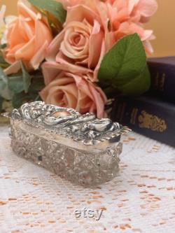Antique cut-glass and solid sterling silver vanity trinket box Edwardian 1901 Art nouveaux Dressing Table Jar. FREE shipping and gift box