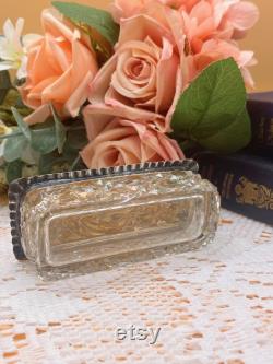 Antique cut-glass and solid sterling silver vanity trinket box Edwardian 1901 Art nouveaux Dressing Table Jar. FREE shipping and gift box