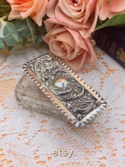 Antique cut-glass and solid sterling silver vanity trinket box Edwardian 1901 Art nouveaux Dressing Table Jar. FREE shipping and gift box