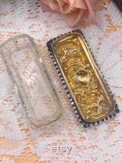Antique cut-glass and solid sterling silver vanity trinket box Edwardian 1901 Art nouveaux Dressing Table Jar. FREE shipping and gift box