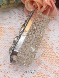 Antique cut-glass and solid sterling silver vanity trinket box Edwardian 1901 Art nouveaux Dressing Table Jar. FREE shipping and gift box