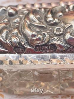 Antique cut-glass and solid sterling silver vanity trinket box Edwardian 1901 Art nouveaux Dressing Table Jar. FREE shipping and gift box