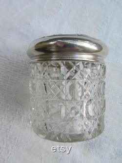 Antique cut glass and sterling silver toiletries bottle with repousse top. Sheffield 1912. Dressing table decor