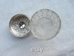Antique cut glass and sterling silver toiletries bottle with repousse top. Sheffield 1912. Dressing table decor