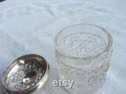 Antique cut glass and sterling silver toiletries bottle with repousse top. Sheffield 1912. Dressing table decor