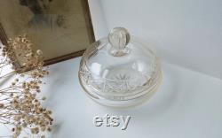 Antique cut glass powder bowl Art Deco hand cut glass 1920s vanity pot dressing table and bedroom decor boudoir lidded bonbon dish