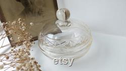 Antique cut glass powder bowl Art Deco hand cut glass 1920s vanity pot dressing table and bedroom decor boudoir lidded bonbon dish