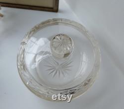 Antique cut glass powder bowl Art Deco hand cut glass 1920s vanity pot dressing table and bedroom decor boudoir lidded bonbon dish