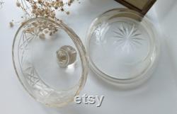 Antique cut glass powder bowl Art Deco hand cut glass 1920s vanity pot dressing table and bedroom decor boudoir lidded bonbon dish