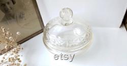 Antique cut glass powder bowl Art Deco hand cut glass 1920s vanity pot dressing table and bedroom decor boudoir lidded bonbon dish