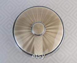 Antique gold foil enamel sterling silver Birmingham England 1939 covered vanity dresser jar with mirror in the lid