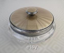 Antique gold foil enamel sterling silver Birmingham England 1939 covered vanity dresser jar with mirror in the lid