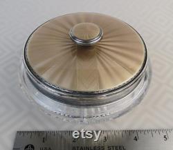 Antique gold foil enamel sterling silver Birmingham England 1939 covered vanity dresser jar with mirror in the lid