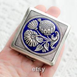 Antique powder box WILD FLOWERS, Vintage Soviet compact mirror, Pill box from Ukraine