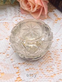 Antique solid sterling silver lidded cut-glass vanity jar powder pot Art nouveaux Edwardian. VGC Hallmarked 1902. FREE shipping and gift box
