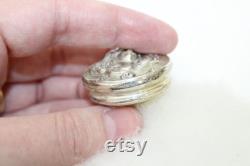 Antique sterling silver topped swans down puff Art Nouveau maiden design in cut glass pot