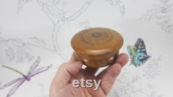 Antique treen mirrored powder bowl, vintage wooden dresser powder bowl, Edwardian turned wood vanity powder box