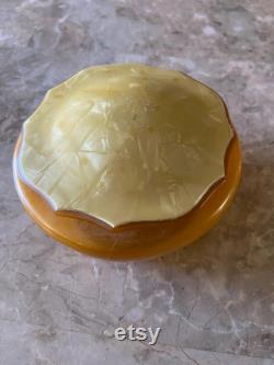 Antique vanity powder box covered celluloid,trinkets box,boudoir,cotton balls box,20s decor
