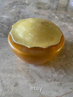 Antique vanity powder box covered celluloid,trinkets box,boudoir,cotton balls box,20s decor