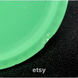 Antq Martinsville Glass Jade and Clear Puff Powder Jar Jadite Lid Uranium
