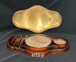 Apollo Vanity Box with Gold Ormolu Lid and Amber Glass Base, Pure Gold Electroplated Metal Lid Powder Box, 1909-1922 Antique Collectible Gift