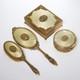 Apollo Vanity Set Ormolu Filigree Seashell Mirror Brush Trinket Boxes Jar 4pc