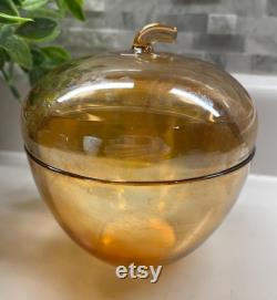 Apple Powder Box 1940s Marigold Powder Box by Jeannette Glass.Vintage Marigold Apple Powder Box.Carnival glass Apple Powder Box