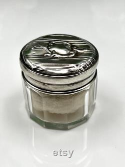 Art Deco 1912 Solid Silver Vanity Jar with Puff Birmingham WJ Myatt and Co