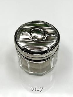 Art Deco 1912 Solid Silver Vanity Jar with Puff Birmingham WJ Myatt and Co