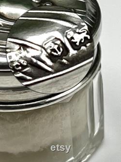 Art Deco 1912 Solid Silver Vanity Jar with Puff Birmingham WJ Myatt and Co