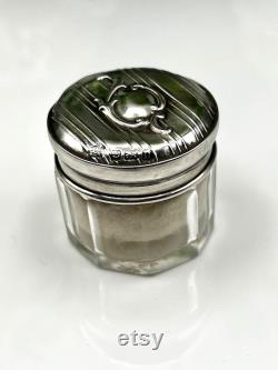 Art Deco 1912 Solid Silver Vanity Jar with Puff Birmingham WJ Myatt and Co