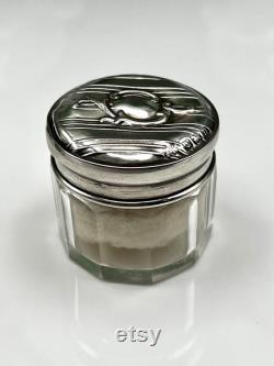 Art Deco 1912 Solid Silver Vanity Jar with Puff Birmingham WJ Myatt and Co