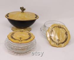 Art Deco 3pc Pyralin Celluloid Powder Trinket Jewelry Box Antique 1920's