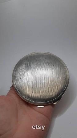 Art Deco 800 SIlver Compact Powder case,Solid Silver Vanity Pewter Case