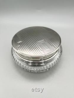 Art Deco Cut Glass Powder Bowl with Sterling Silver Lid, Adie Brothers, Birmingham, 1937